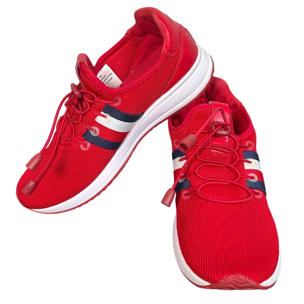 Tommy Hilfiger Rhena Red Mesh Slip On Sneakers Toggle Laces Jogger Logo Size 6M